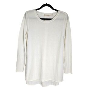 Soft Surroundings Womens Cream Knit Sweater Tunic Layered‎ Back Detail Sz M